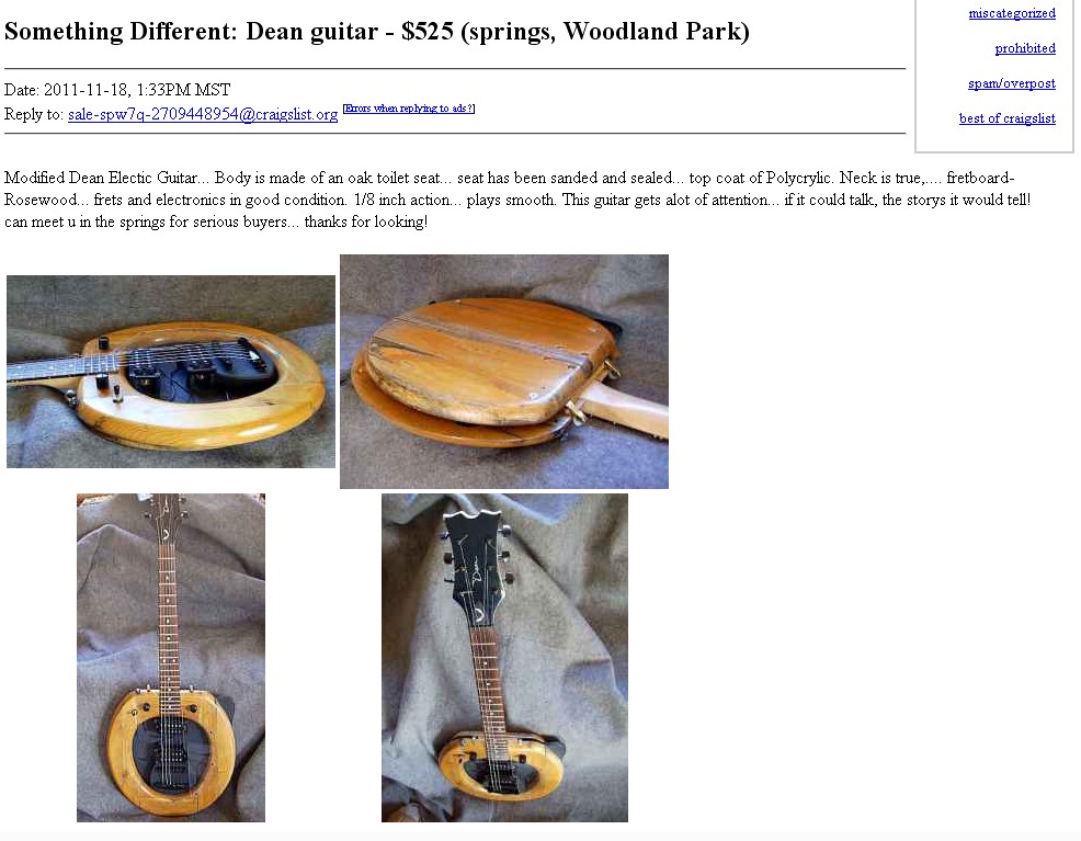 Dean Toilet Seat Guitar For Sale