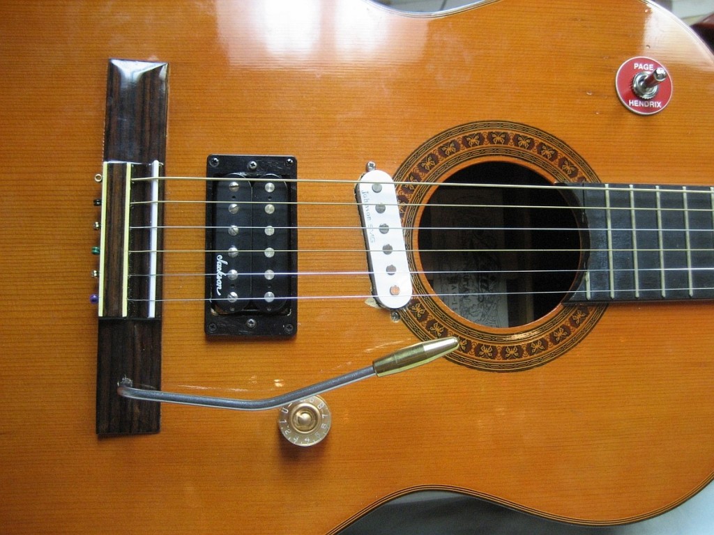 Acoustic guitar with humbucker and single coil pickups