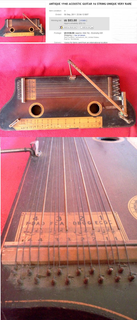 Antique 1940 Acoustic Guitar 16 String Unique Very Rare