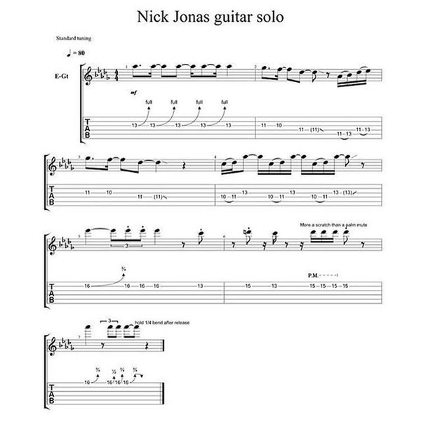 Nick Jonas Guitar Solo Tablature !